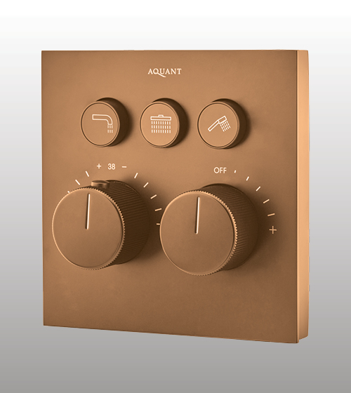 Brushed Rose Gold High-Flow Thermostatic Click-Select Diverter with Three Outlets & Flow Control(20mm Inlet) – Aquant India